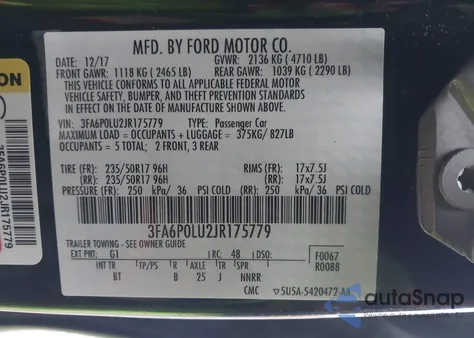 2018 Ford Fusion Hybrid Se from USA, damaged, VIN 3FA6P0LU2JR175779